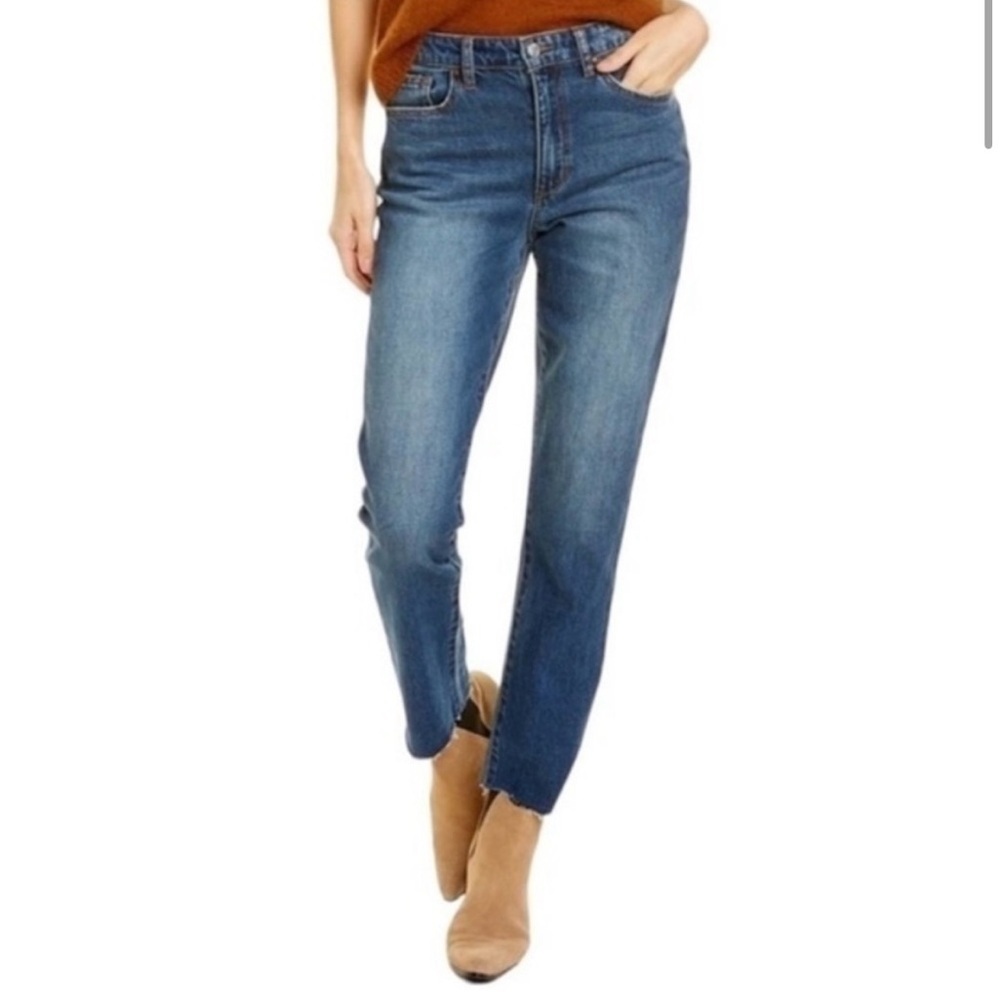 Joe’s Jeans High Waist Raw Hem Ankle Straight Leg Denim Size 31 dark wash Sz 12